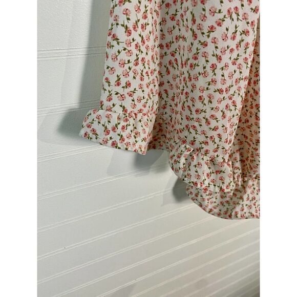 Sienna Sky Cream and Pink Floral Wrap 3/4 Sleeve Blouse Size Small - Picture 8 of 11
